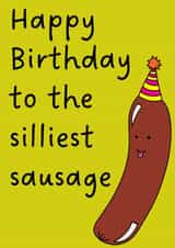 Silly sausage happy birthday card - funny cute food card for friend created by Rebecca at Astral Design Studio