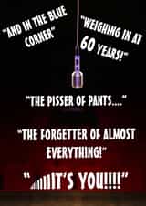 Funny 60th birthday card in wrestling style announcement created by The Insult Emporium