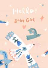 Pretty New Baby Card - Baby Girl - Stars and Birds created by Miss NoProblem