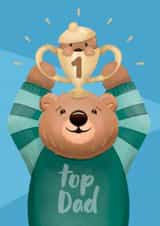 Daddy Bear Father's Day Card - Top Dad Birthday - Number 1 - Cute, Illustrated created by Bev O'Connor || @oconnordesign