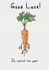 Cute Good Luck Card For Friends - carrot - rootin for you created by Esmé Hutchins