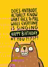 Funny Birthday Card - Awkward Singing Bear created by Katie Abey