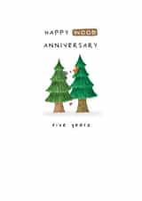 Cute Fifth Wedding Anniversary Card - Wood Milestone - Five Years - 5th created by Larry the Match