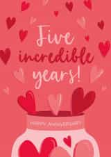 Cute 5th Anniversary Card - Five Incredible Years! created by The Pattern Press