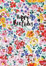 Classic Ditsy Floral Female Birthday Card - Painted - Hand Lettering created by Rebecca Prinn