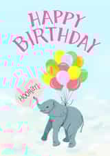Sweet Birthday Card For Kids - Flying Elephant - Balloons - pastels- hooray created by Nestbox Studio