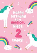 Cute Unicorn Birthday Card - 2 Today - For Niece created by Pixie Studio