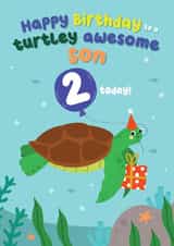 Cute Birthday Card - Turtley Awesome Son - 2nd created by Pixie Studio