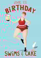 Fun Birthday Card - Swim Friend - Swimmer with Cake & Seagull created by Crafty Coast