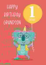 Cute Birthday Card - 1 Today - Koala - For Grandson created by Hannah Jayne Lewin