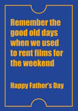 Neologistic blockbuster film rental card to reminisce with dad this Father's Day created by Miss Tash