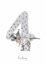 Cute 4th Birthday Card - 4 Today - Dinosaur - T-Rex created by Halle-lula P