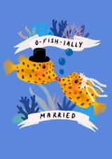 Cute and Punny Wedding Card - O-fish-ially Married! created by Rachael Powick