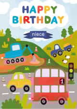 Cute 1st Birthday Card - For Niece - Cars, Diggers and Trucks created by Made by Burbs