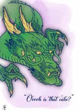 Funny Japanese dragon card… oooh is that cake? created by Jake Fox Art