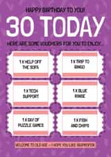Funny 30th Birthday Card - Voucher Gifts - Getting Older created by AbiGoLucky