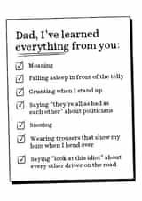 Funny Fathers Day Card - Things I've Learned From Dad - Checklist created by Very British Problems