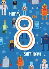 Cute 8th Birthday Card - Robot pattern created by Pencilface