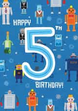 Cute 5th Birthday Card - Robots created by Pencilface