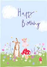 Cute Happy Birthday Card - For Her - Fairies - Bunny Rabbit created by By Katie Wells