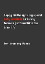 Funny Birthday Card - For Boyfriend - Baby Reindeer created by Silly Billy