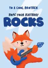 Cute Kids Birthday Card - For Brother - Cool Rock Fox created by Bev O'Connor || @oconnordesign