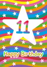 Colourful Birthday Card - 11 Today - Rainbow Waves - Stars created by size3art