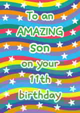 Fun 11th Birthday Card - For Son - Stars and Colourful Wavy Stripes created by size3art