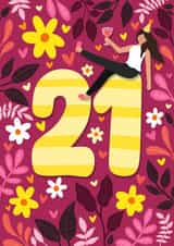 Cute 21st Birthday Card - For Her - Cartoon created by Sophie Larsson