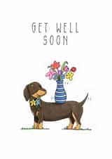 Cute Get Well Card - Dachshund - Sausage Dog - Flowers created by Lucy Driver