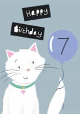 Cute Birthday Card - Age 7 - White Cat created by Lucy Driver