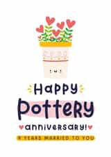 Cute Anniversary Card - 9th Wedding Anniversary - Pottery created by Joanne Hawker