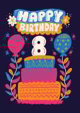 Pretty Birthday Card - 8th - Cake created by Harkiran Kalsi