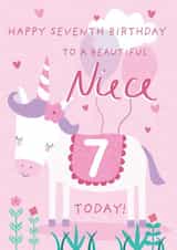 Cute 7th Birthday Card - Unicorn - Niece created by Juniper and Rose Studio