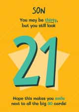 Funny 30th Birthday Card - For Son - You Still Look 21 created by Bev O'Connor || @oconnordesign