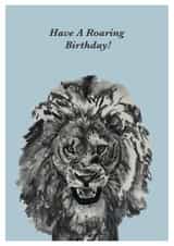 Cute Birthday Card - Lion Pun - Charcoal Drawing created by Angel Fine Arts