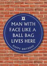 Funny Birthday Card - Face Like A Ball Bag - Heritage Plaque created by Brainbox Candy