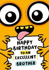Cute Birthday Card - For Brother - Cartoon Monster created by Macie Dot Doodles