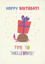 Cute Birthday Card - Tortoise Pun - Time To 'Shellebrate' created by Pencilface