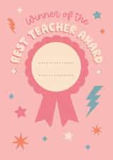 Cute Thank You Teacher Card - Fill In Name Rosette Award - Best Teacher created by Postbox Party