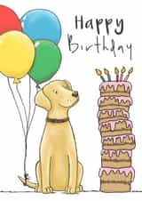 Cute Birthday Card - Golden Labrador - Cake created by Lucy Driver