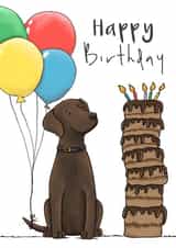 Cute Birthday Card - Chocolate Labrador With Chocolate Cake created by Lucy Driver