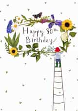 Pretty 80th Birthday Card - Floral Wreath created by Love Lucy Illustration
