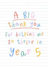 A Big Thank You Year 5 Teacher - Teaching Assistant - Cute Thank You Card created by Muses & May 