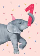 Cute 1st Birthday Card - Illustrated Elephant created by Debbie Daley Illustrations