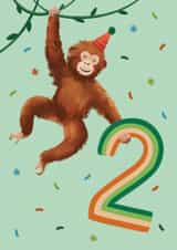 Cute 2nd Birthday Card - Illustrated Monkey created by Debbie Daley Illustrations