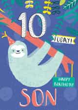 Cute Birthday Card - For Son - 10 Today -  Sloth created by Juniper and Rose Studio