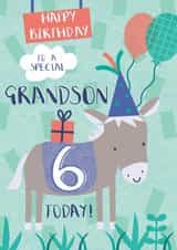Cute Birthday Card - For Grandson - 6 Today - Donkey created by Juniper and Rose Studio
