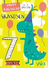 Cute Birthday Card - For Grandson - 7 Today - Dinosaur created by Juniper and Rose Studio