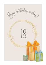Classic 18th Birthday Card - Big Birthday Wishes - Watercolour Presents created by Heather Trefusis Art